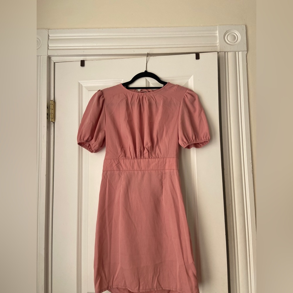 PLT Blush Woven Cut Out Tie Back Puff Sleeve Bodycon Dress